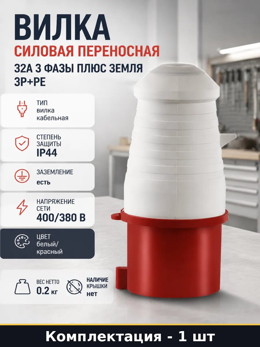 Вилка силовая переносная 32А 3 фазы плюс земля 3Р+РЕ