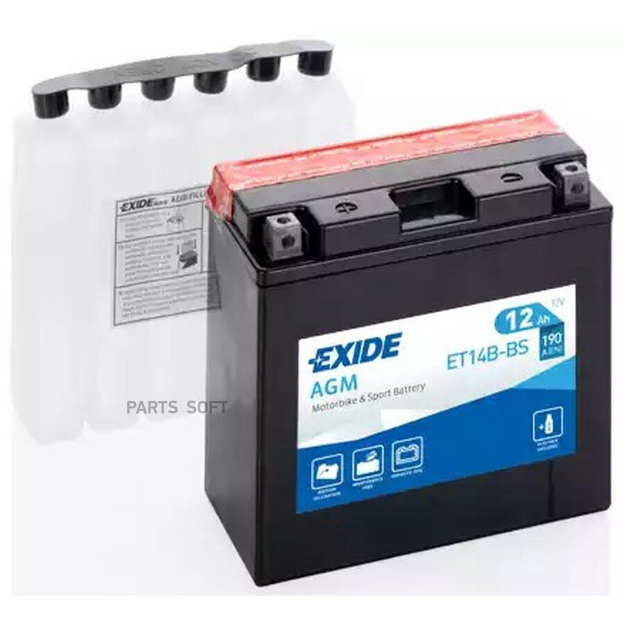 AGM аккумулятор 12V 12Ah 190A ETN 1(L+) B0 150x70x145 4,4kg от официального дистрибьютора, EXIDE, артикул ET14BBS