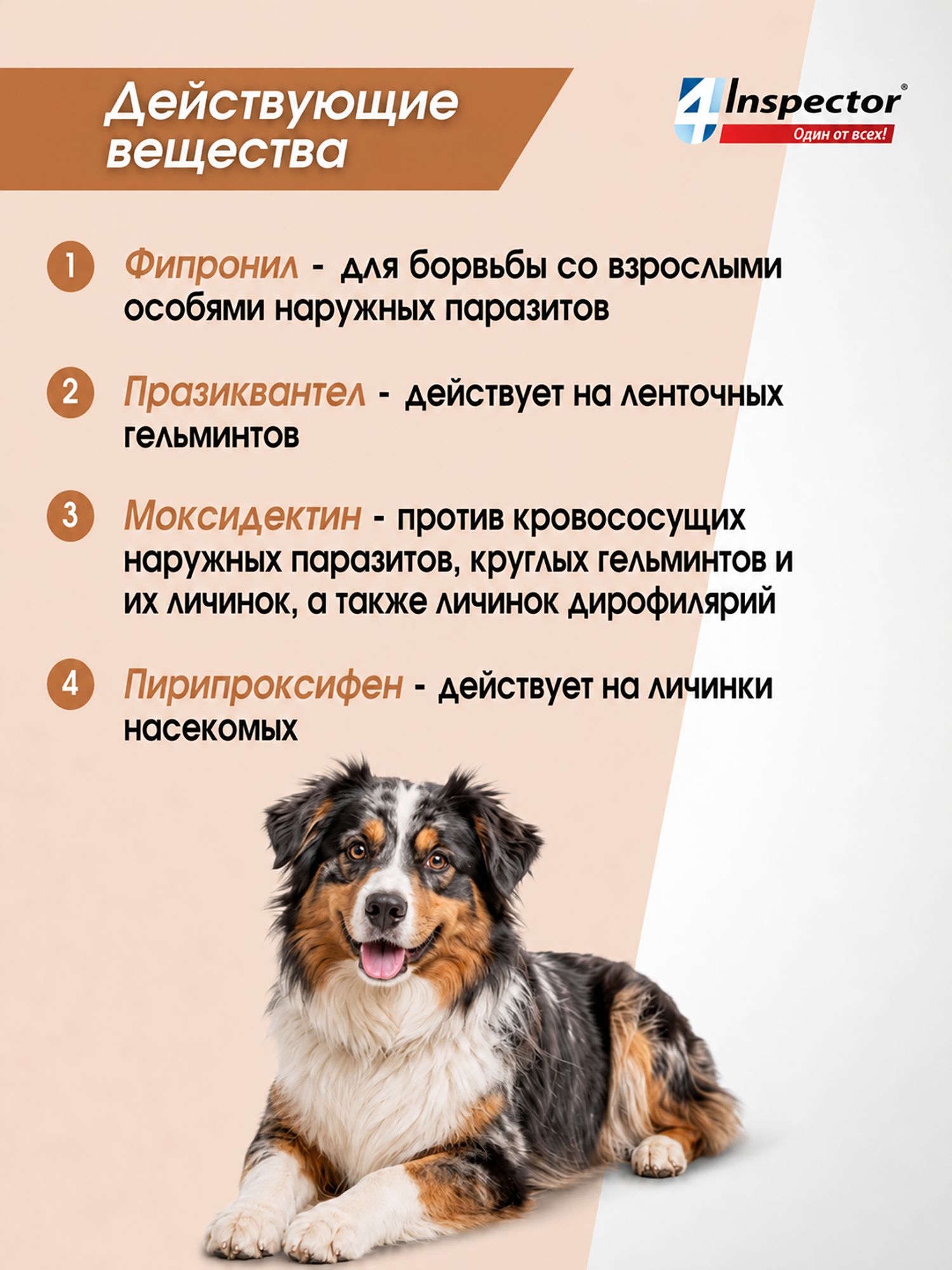 Капли от клещей блох глистов для собак Inspector Quadro 40-60 кг, 1 пипетка — фото 1