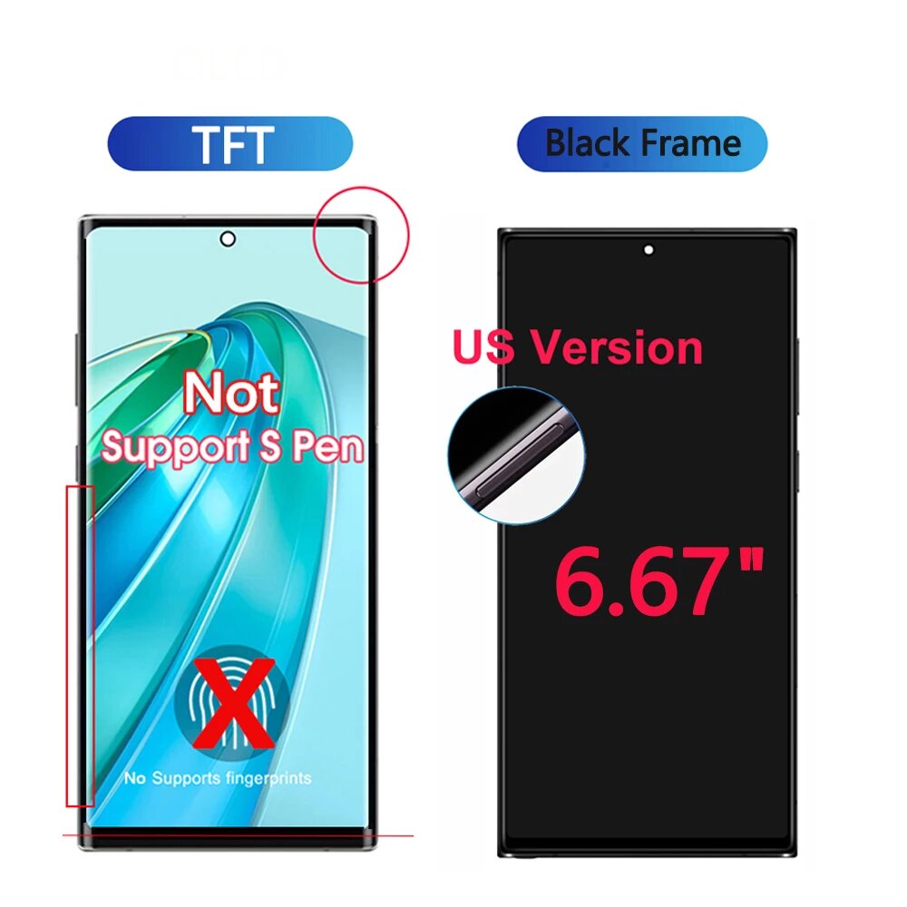 6,8-дюймовый Super AMOLED дисплей для Samsung Galaxy S23 Ultra S918, Голубой, TFT US Black Frame