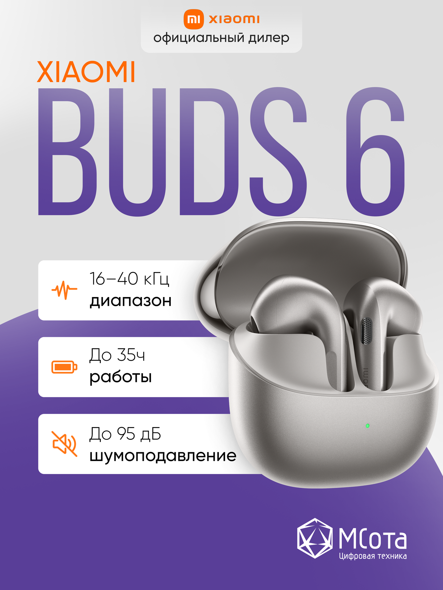 Беспроводные наушники Xiaomi Buds 6 Titan Gray, с шумоподавлением, сенсорное управление, 1 микрофон