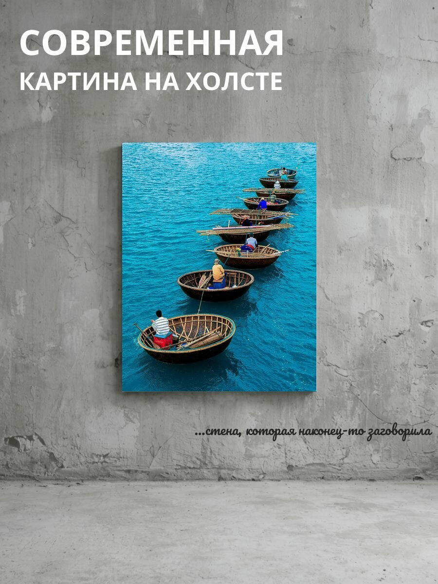 Картина на холсте Лодки и люди у моря 50x70 см