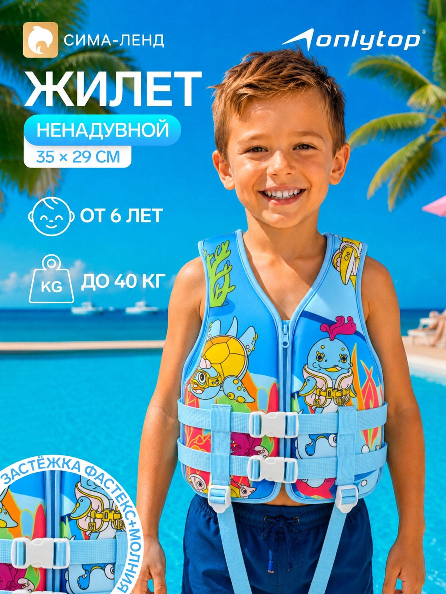 Жилет для плавания ONLYTOP, р. XS, 6-12 лет, 25-40 кг