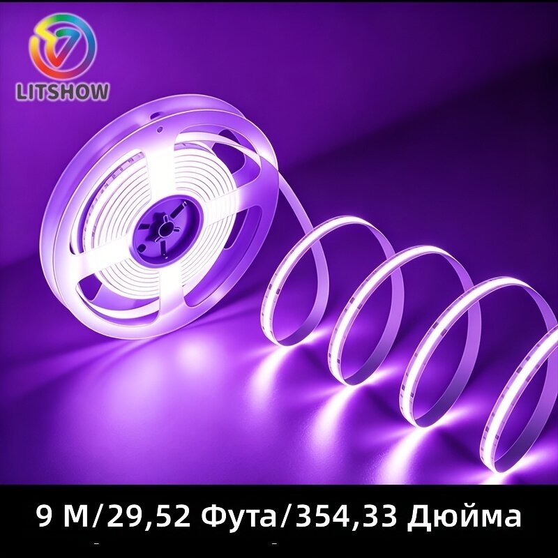 Светодиодная лента с кнопкой управления, питание от USB, равномерное свечение без точек, самоклеящаяся с возможностью обрезки, для витрин, картин, винных полок, навесных полок и домашнего декора, фиолетовая, 354.33 дюйма (29.52 фута)