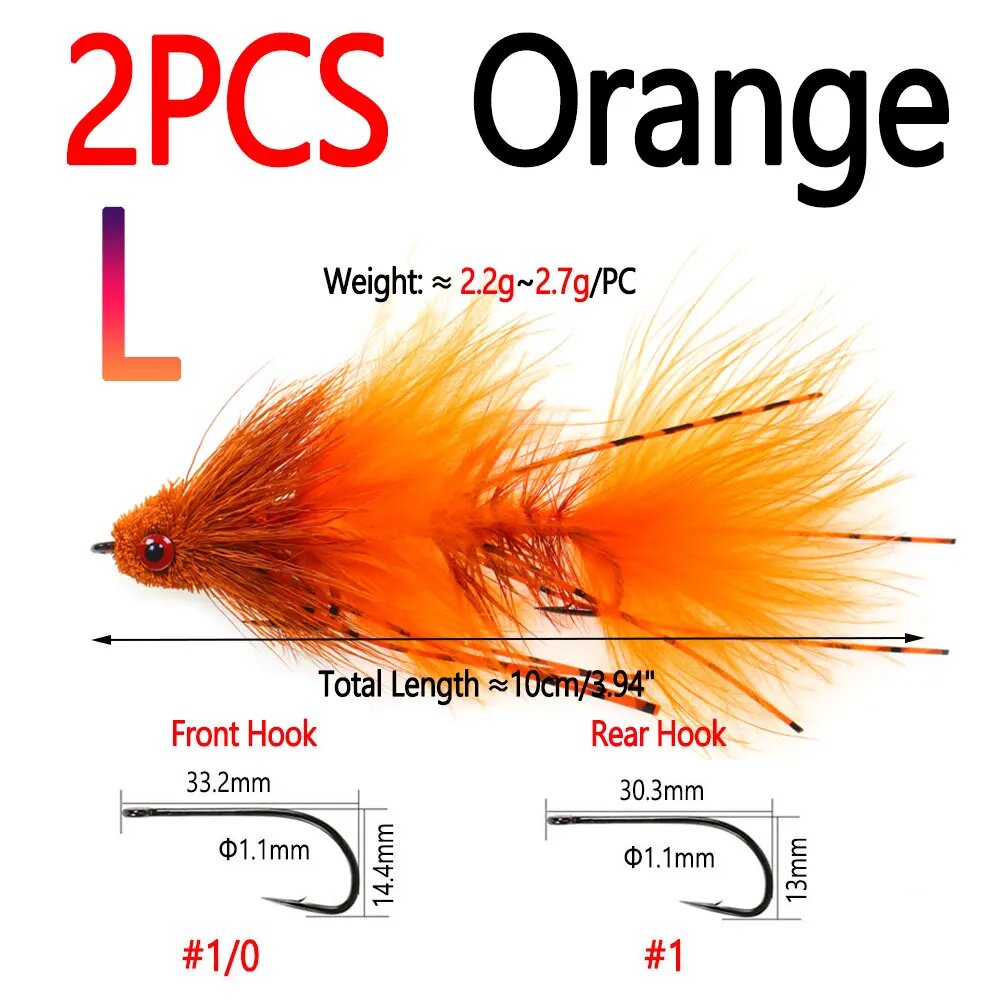 2шт Оранжевый стример Fly Deer Hair, 10см