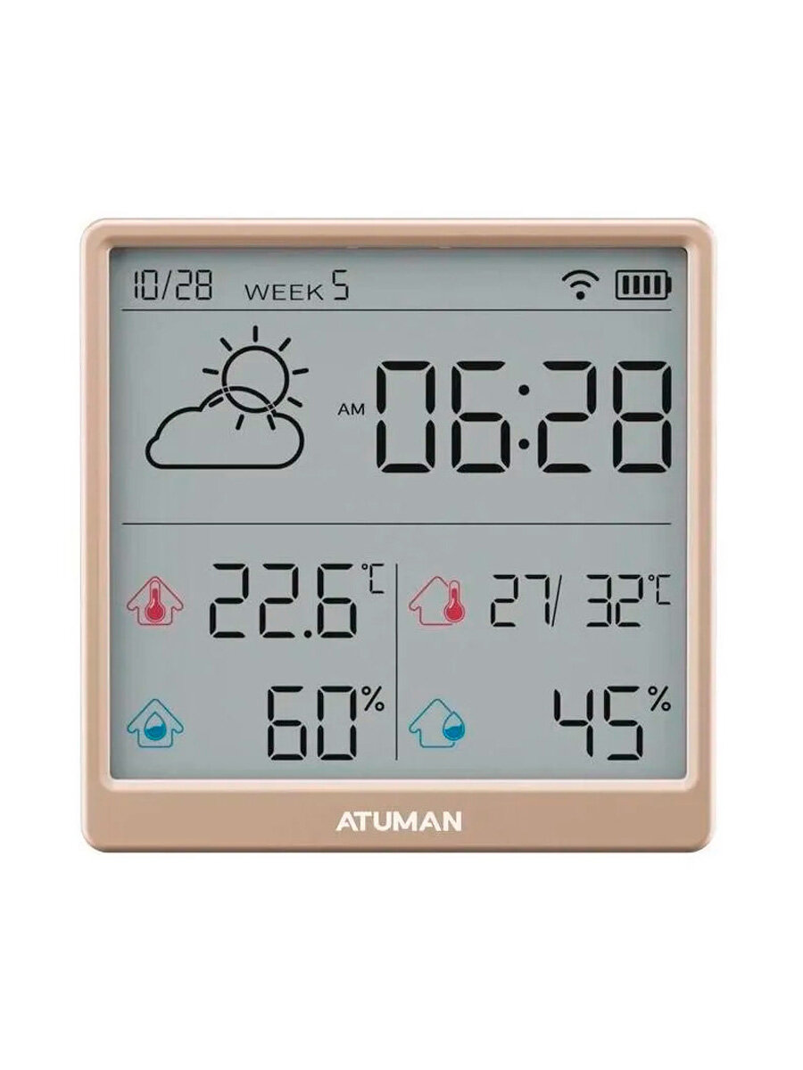 Датчик температуры и влажности AtuMan Intelligent Temperature and Humidity Clock TH3 Champagne Gold