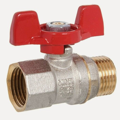 Изображение товара Кран для воды РосТурПласт 1/2 дюйма, латунный шаровый запорный механизм, тип г-ш, ручка-бабочка, модель PN25, надежная сантехника