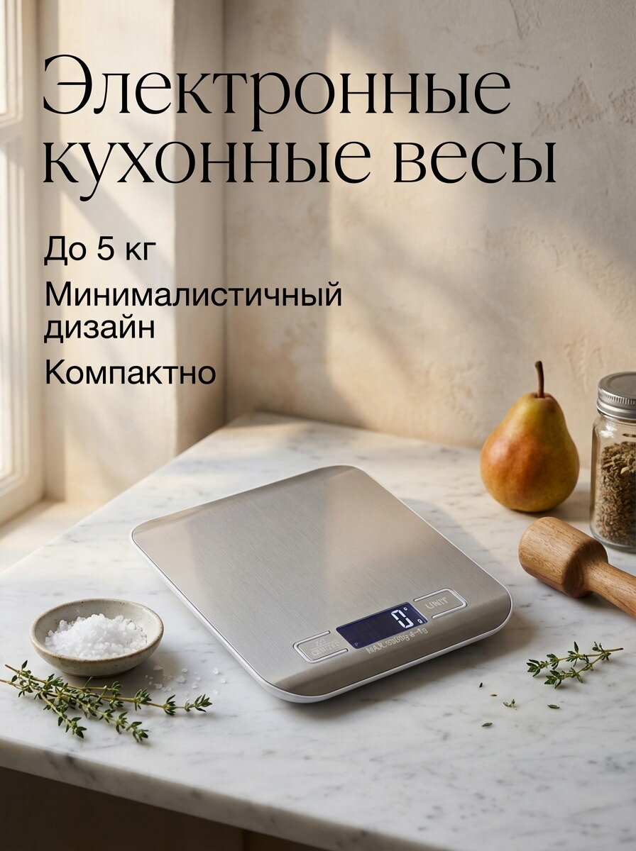Электронные кухонные весы, белый, до 5кг, 1шт