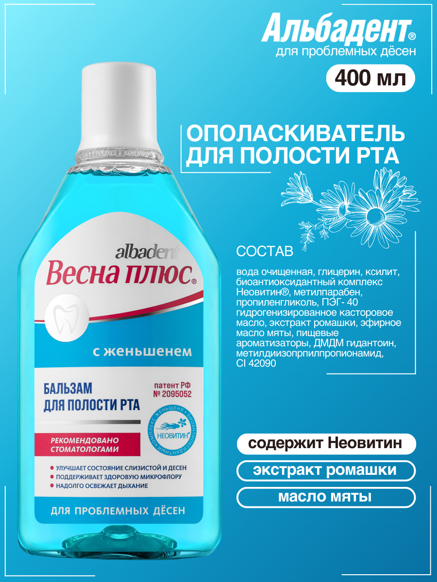 Бальзам ополаскиватель Альбадент Весна Плюс для проблемных дёсен, 400 мл