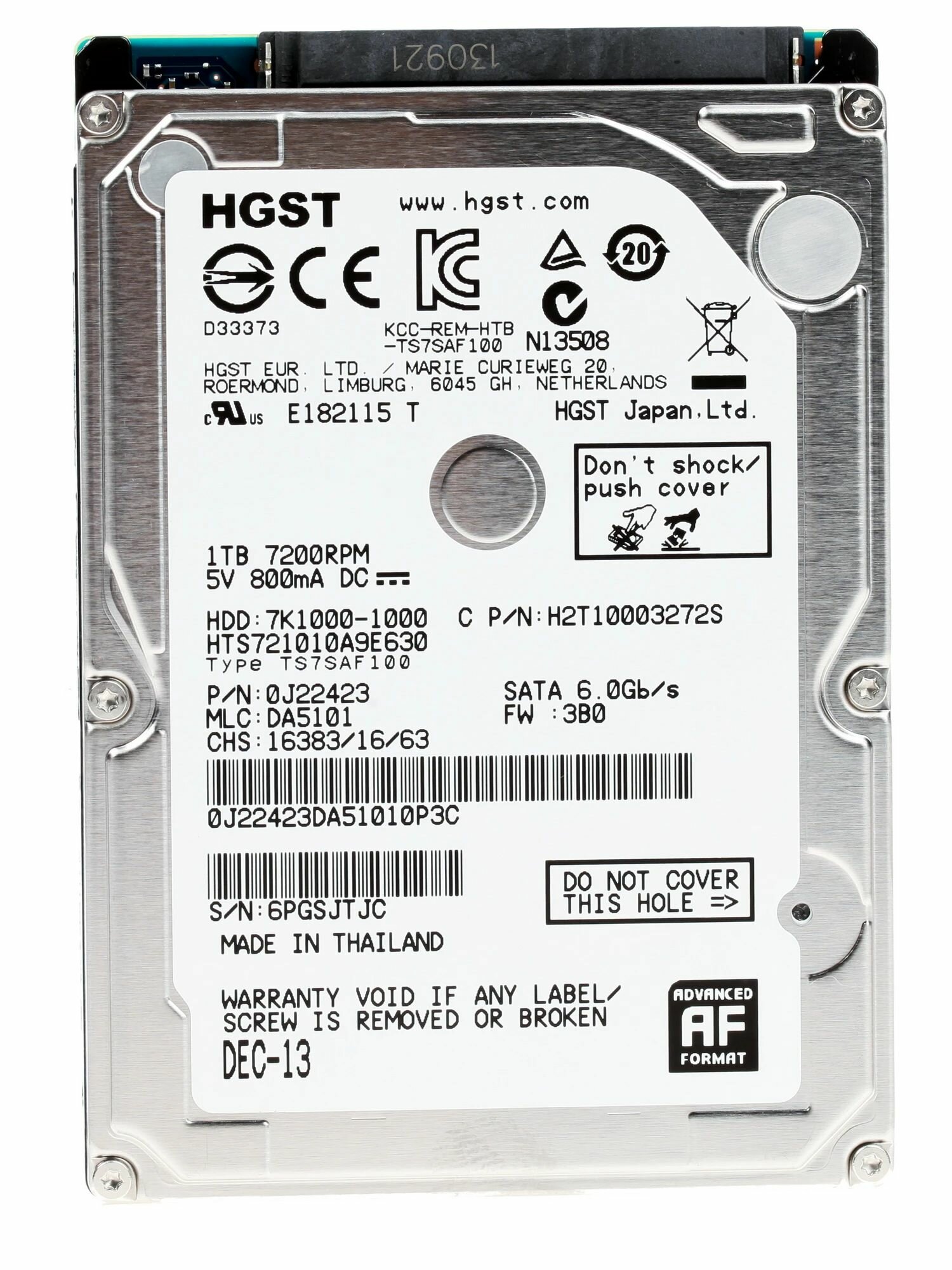 2.5" 1 ТБ Жесткий диск Hitachi Travelstar 7K1000 (HTS721010A9E630) - SATA-III, 6 ГБ/с, 7200 оборотов/мин