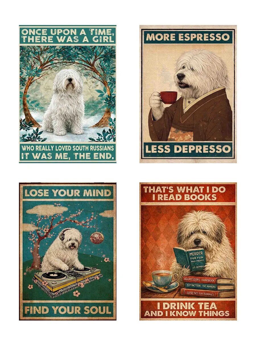 Южнорусская овчарка, I Drink Tea, 4 Плаката, 30x21см