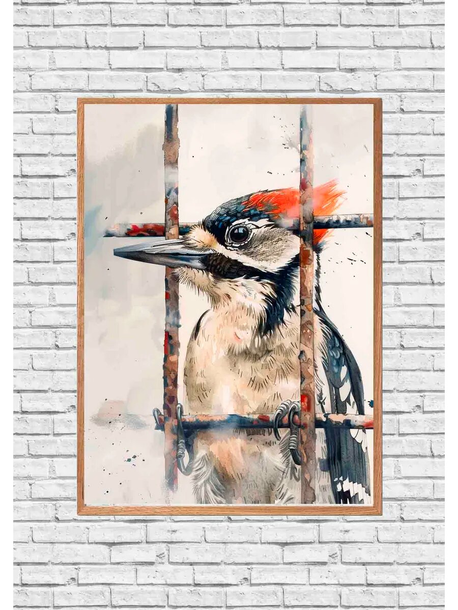Птица-дятел - преступник в тюрьме 1, Плакат 30x42см