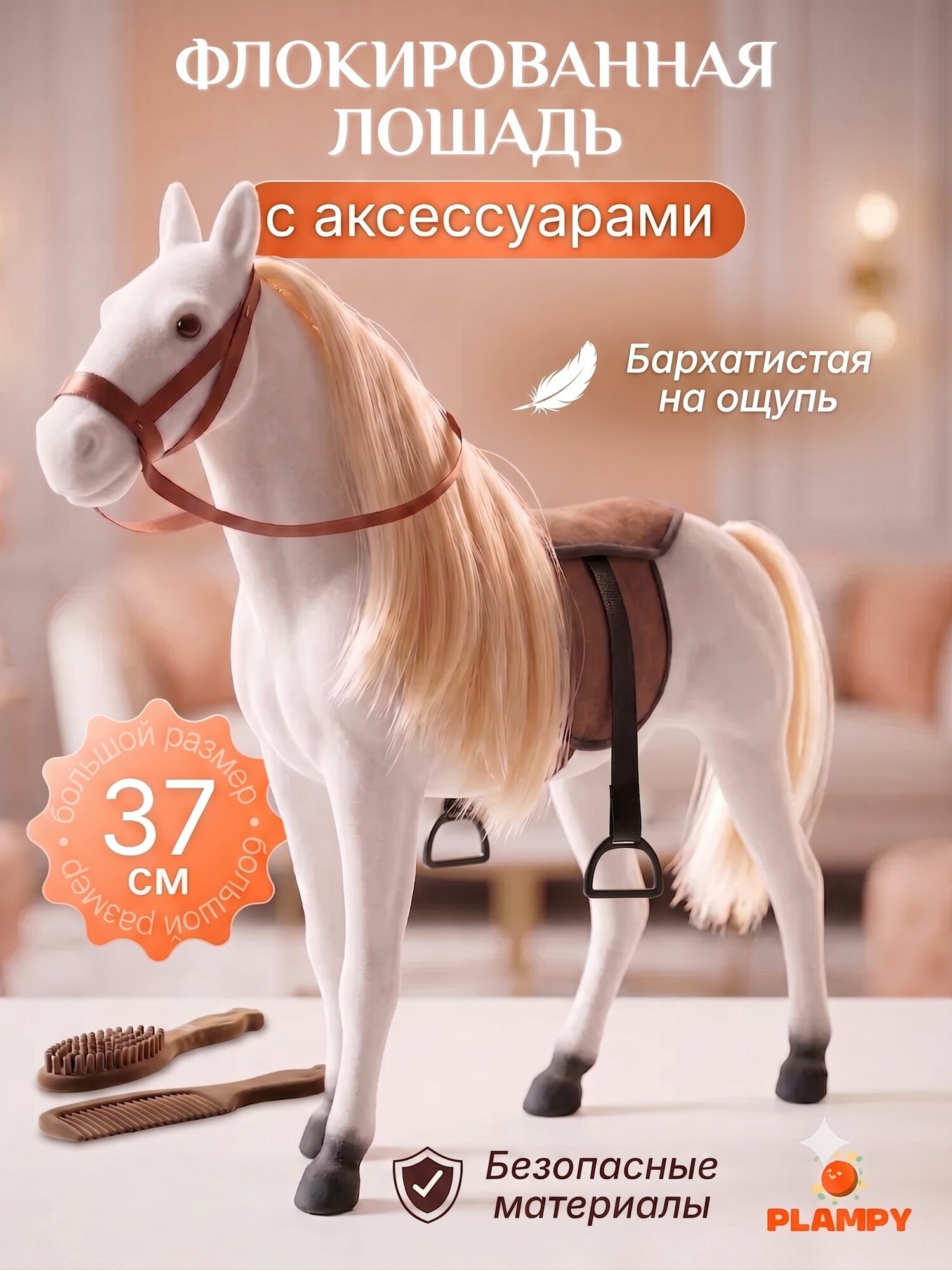 Большая флокированная лошадка с аксессуарами, Игровой набор для девочек