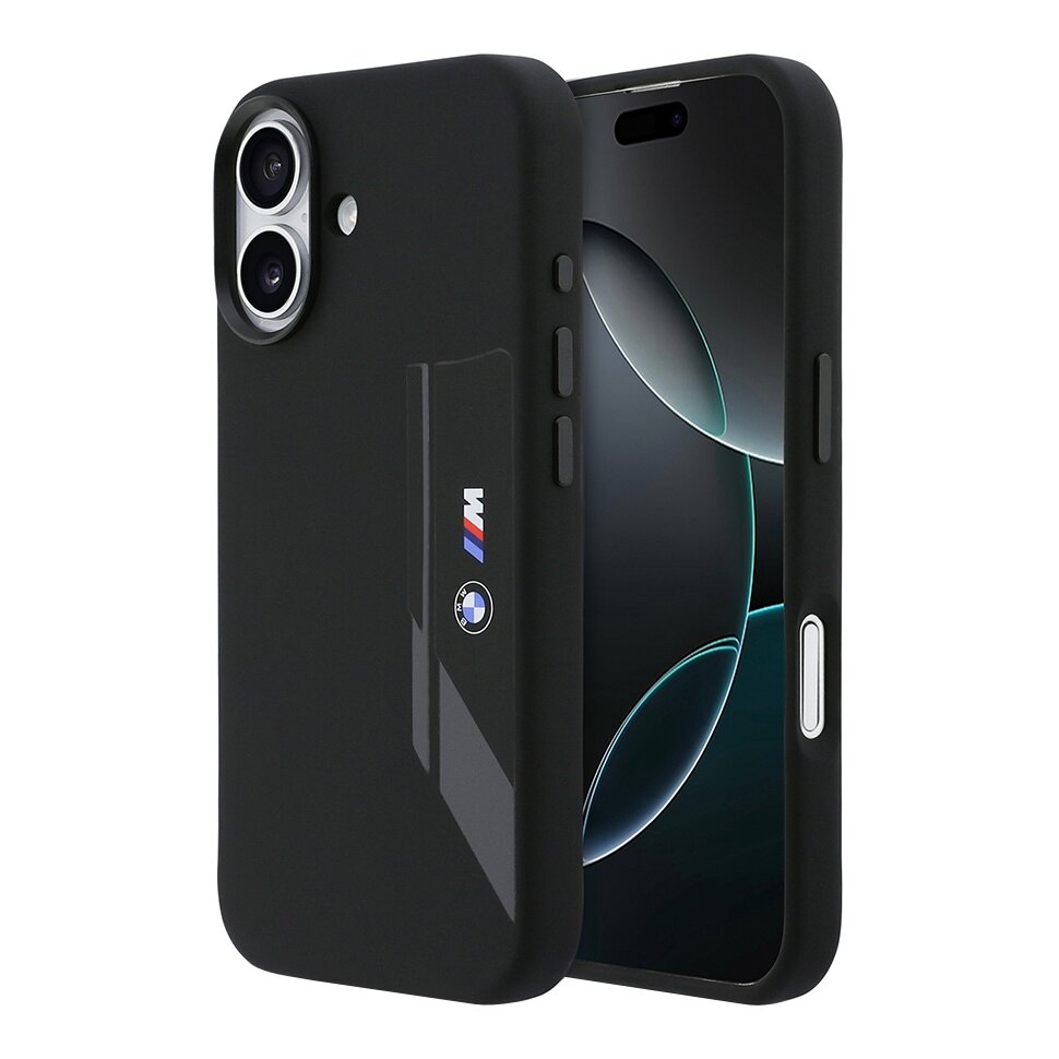 BMW силиконовый чехол с MagSafe для iPhone 17, M-series Liquid silicone Vertical logo, черный