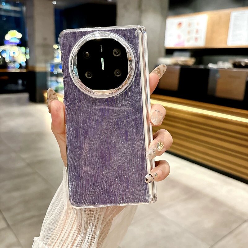 Чехол для Huawei Mate X6 с фиолетовым водяным узором, защитой шарнира без магнитной зарядки, полная защита для