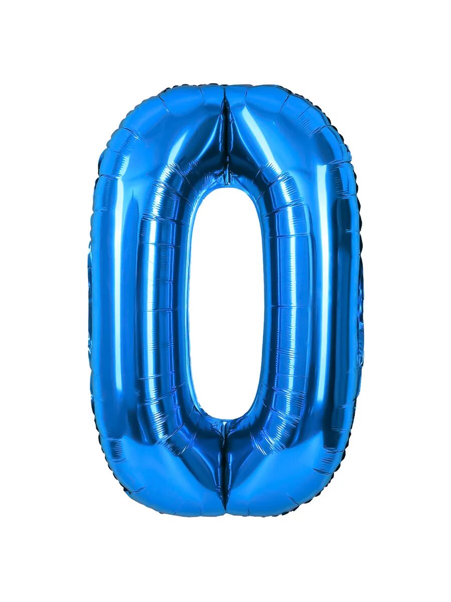 Шар (40'/102 см) Цифра, 0, Синий, Металлик, 1 шт. в уп.