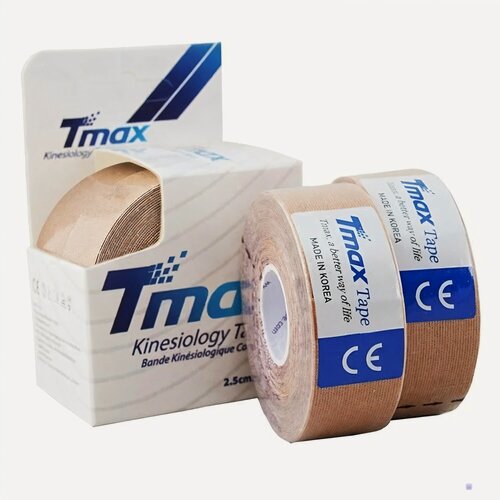 Изображение товара Кинезио тейп хлопок Tmax Extra Sticky 2,5см x 10м, бежевый 96% хлопок, 4% спандекс