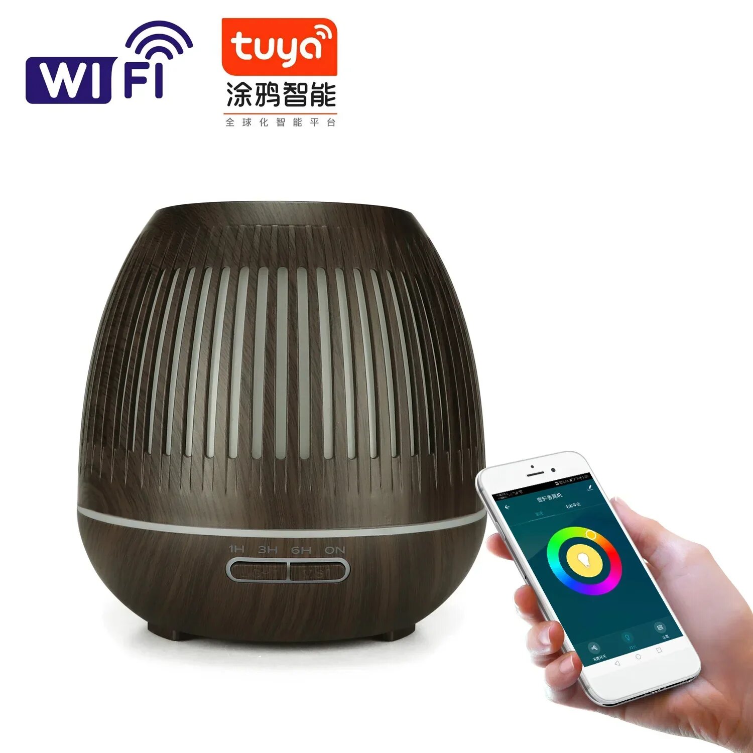 Умный увлажнитель воздуха Tuya Smart WiFi с цветной светодиодной подсветкой, диффузором ароматов, таймером, беспроводным управлением, совместимый с Alexa и Google Home - WiFi smart-D