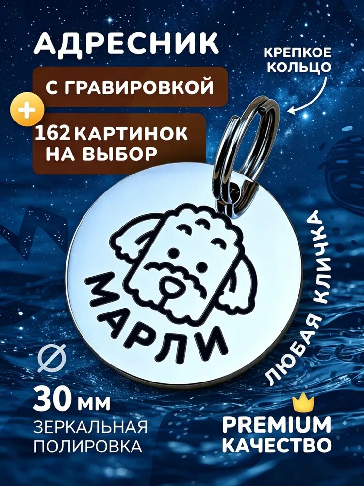 Адресник для собак с гравировкой породы 30x30x1.5mm
