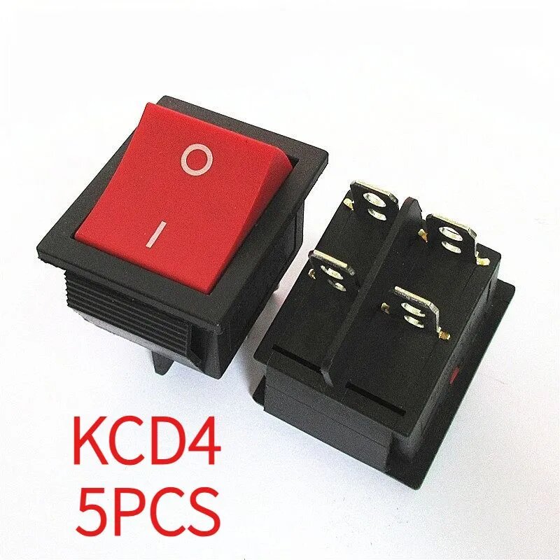 5шт KCD4 Rocker переключатель Красный 4Pin ON-OFF 31 * 25мм 16A / 250V AC 20A / 125V AC прозрачный