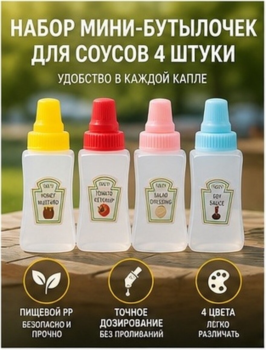 Набор Из 4 Мини Бутылочек Для Приправ Портативные Сqueeze Бутылочки Для Соусов Кетчупа Размер 7 30X3 00X2 70Cm