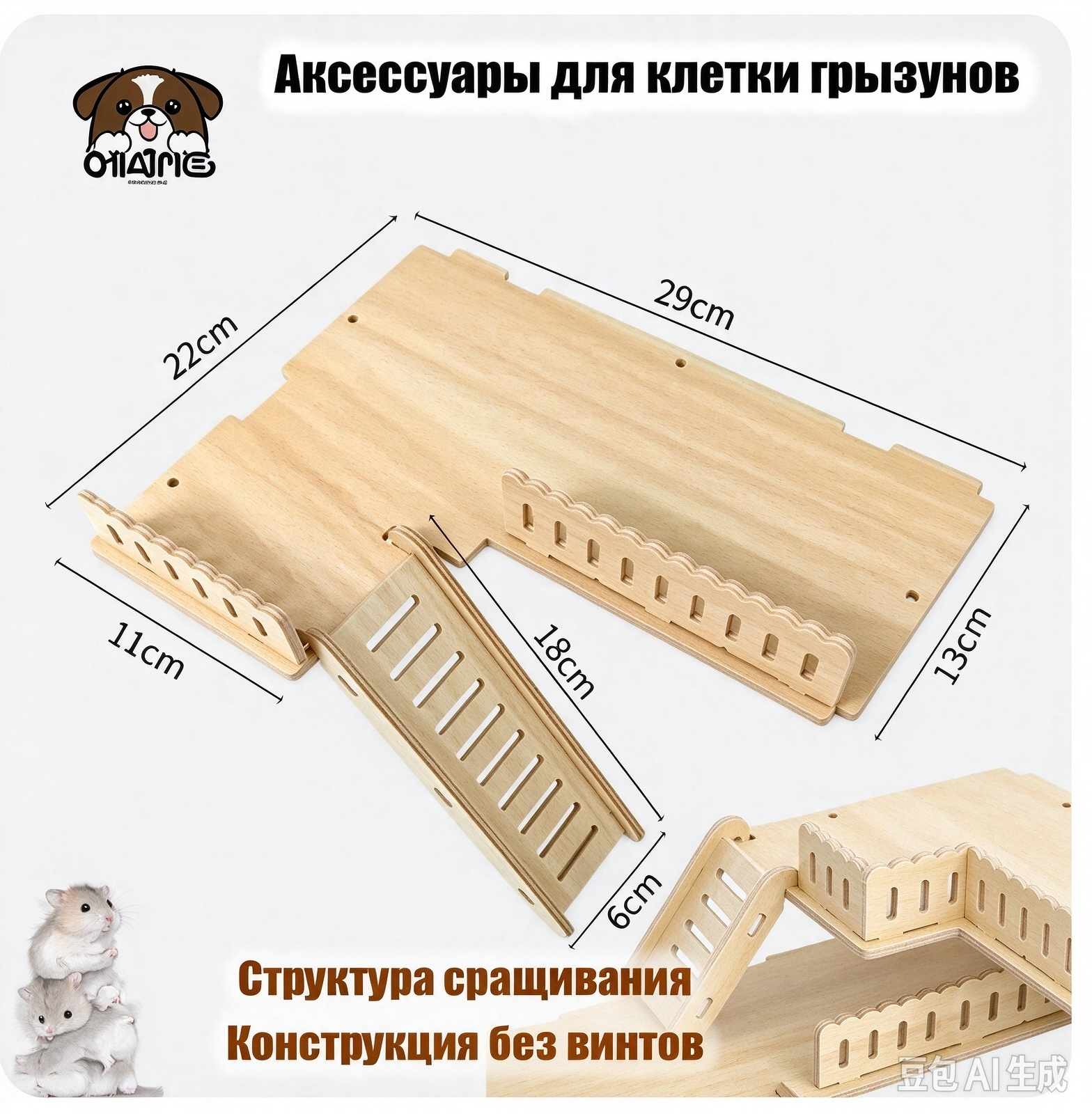 Полки для клетки грызунов с лесенкой, аксессуары для хомяков в клетку, деревянное