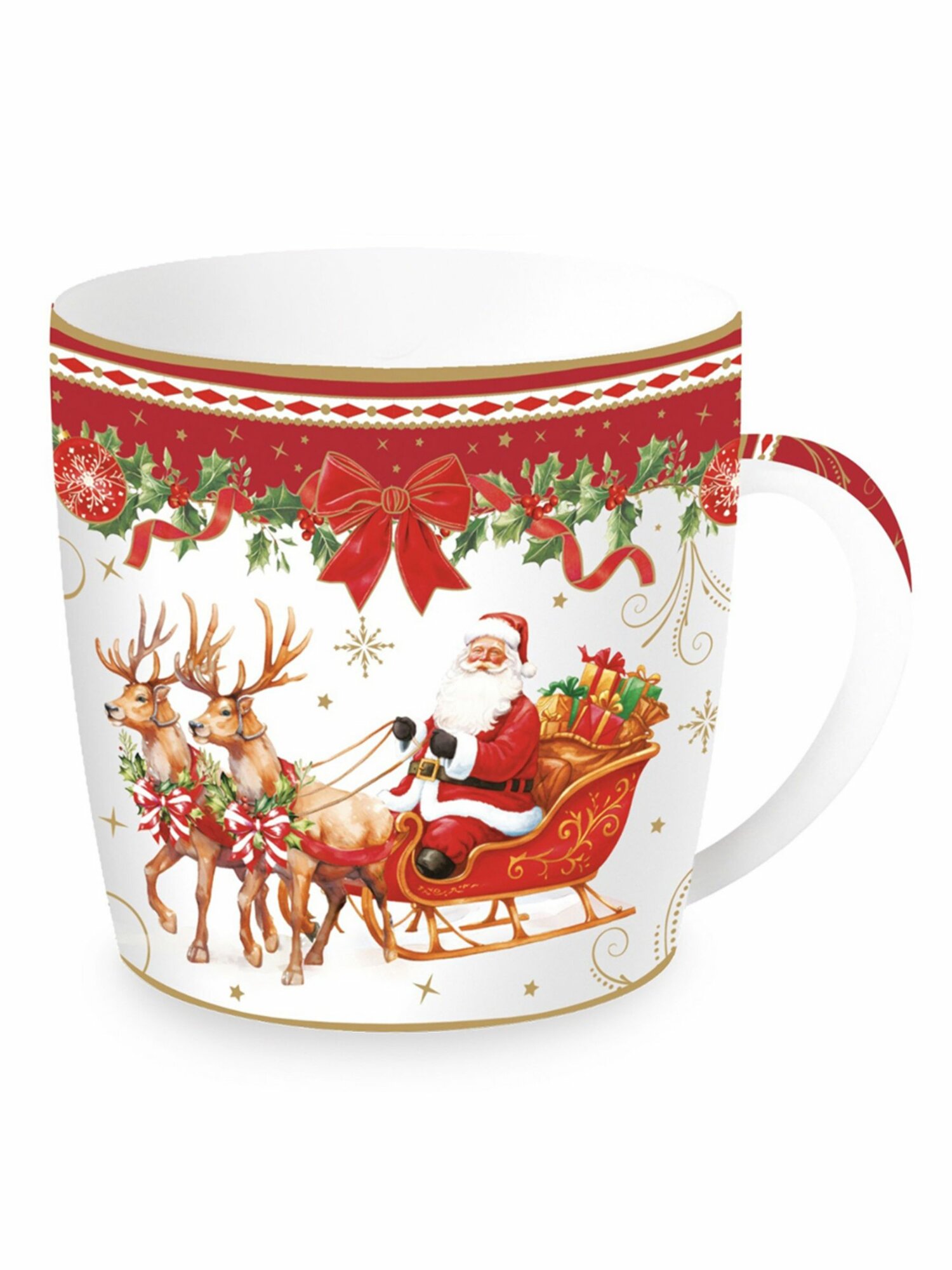 Кружка фарфоровая 350 мл Christmas Heritage Santa новогодняя для чая и кофе с ручкой с рисунком