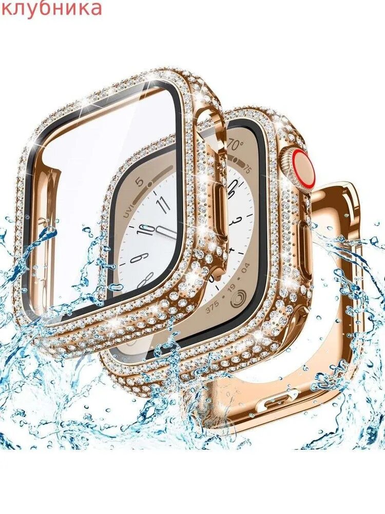Защитный чехол бампер для Apple Watch Series 10-11 42 мм, с противоударными свойствами, Функция хранителя экрана, твердая оболочка, со стразами