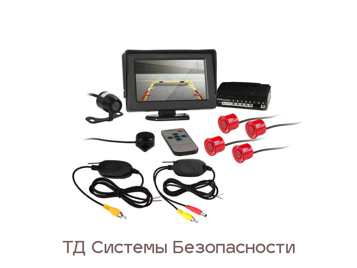 Мастер-Парк Мод:602/4-W(красн) (F1495EU) (красные датчики парковки) беспроводной парктроник с камерой заднего хода, четырьмя датчиками