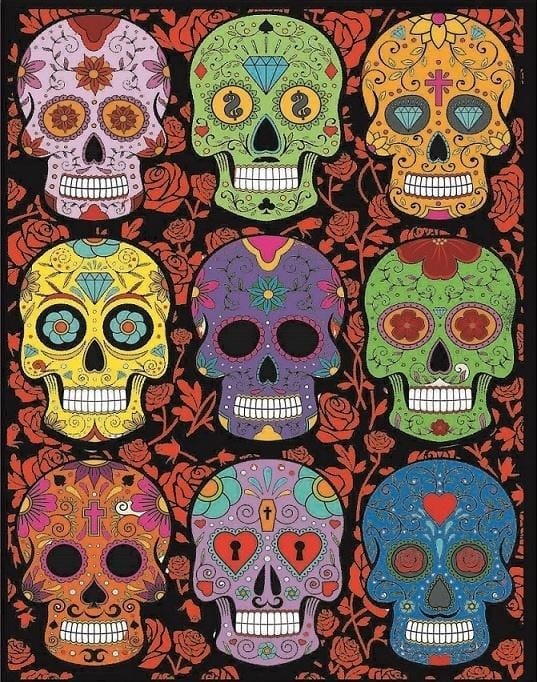 Набор для рисования, росписи Colorvelvet бархатная раскраска Черепа, черный, 47x35 см