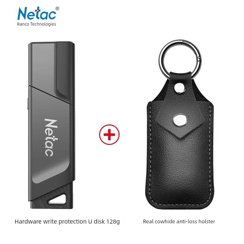 Netac USB 3.0 флеш-накопитель 128 ГБ с защитой от записи и кожаным чехлом