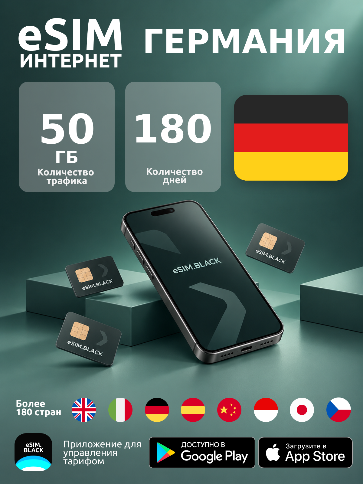 Германия/180 дней/50 ГБ - eSIM для мобильного интернета ( iPhone | Android ).