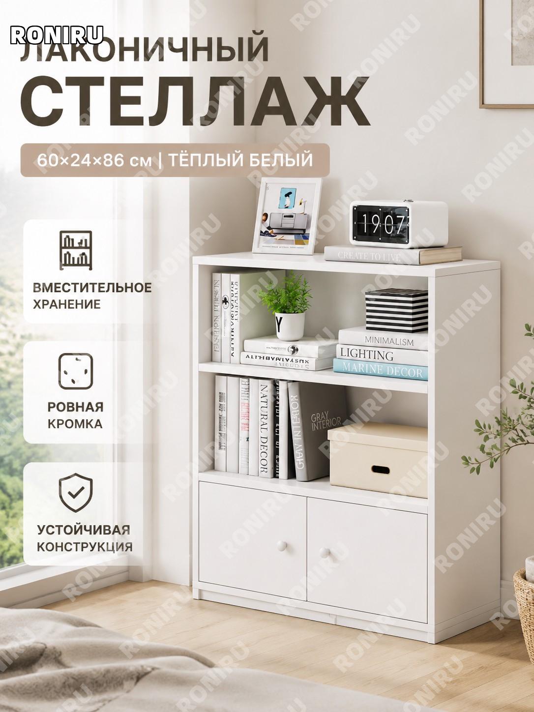 Книжный шкаф с тумбой напольный 60×24×86 см теплый белый, шкафчик для хранения и стеллаж для дома многоуровневый