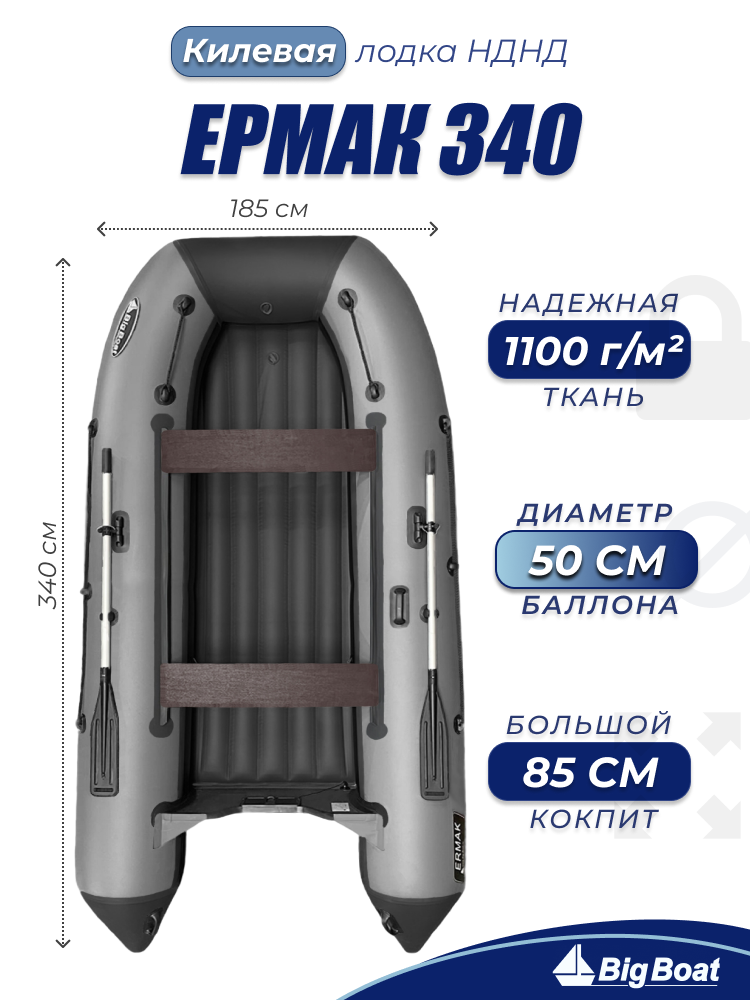 Надувная, под мотор, лодка из ПВХ для рыбалки НДНД Ermak (Ермак) 340