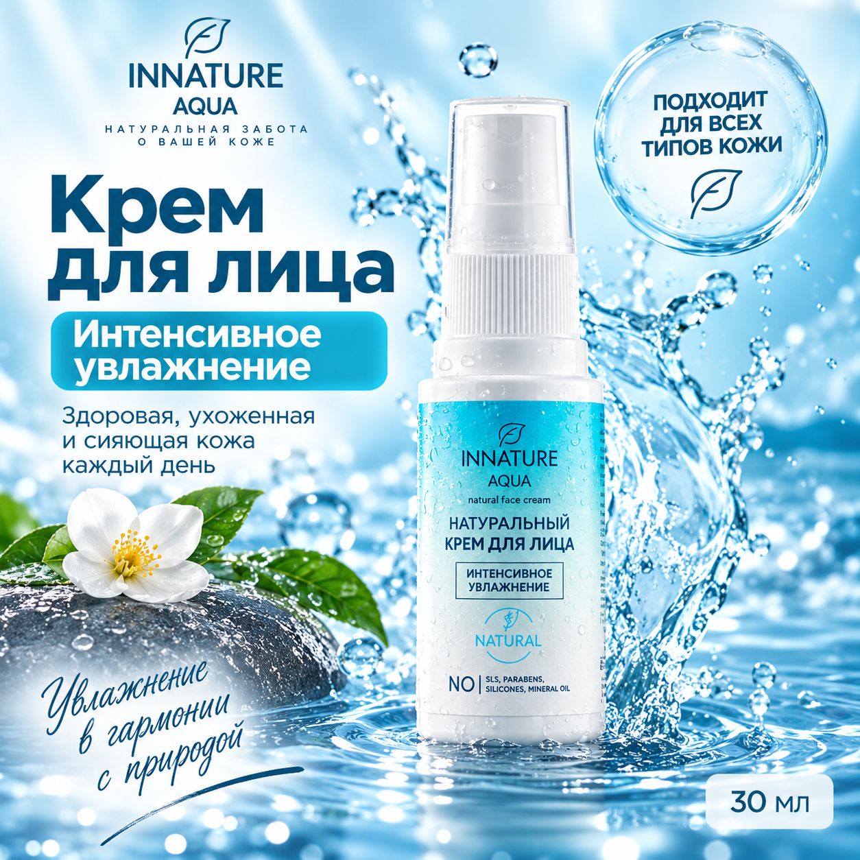 Натуральный крем для лица INNATURE AQUA Интенсивное увлажнение,30 мл
