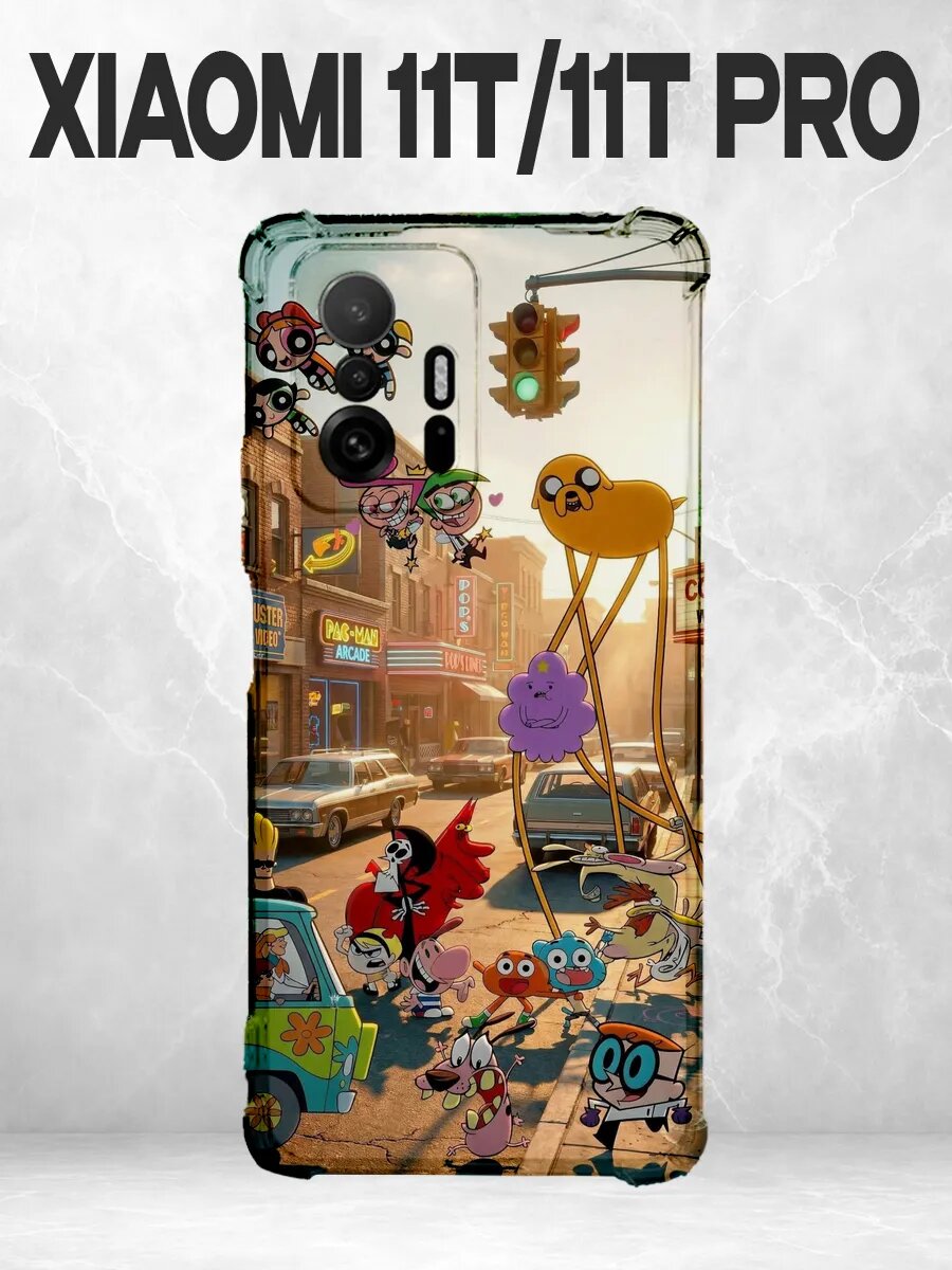 Чехол на Xiaomi 11T с принтом мультгерои в городе