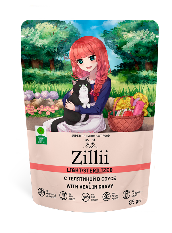 Влажный корм ZILLII (Зилли) для стерилизованных кошек, телятина в соусе, 85 г
