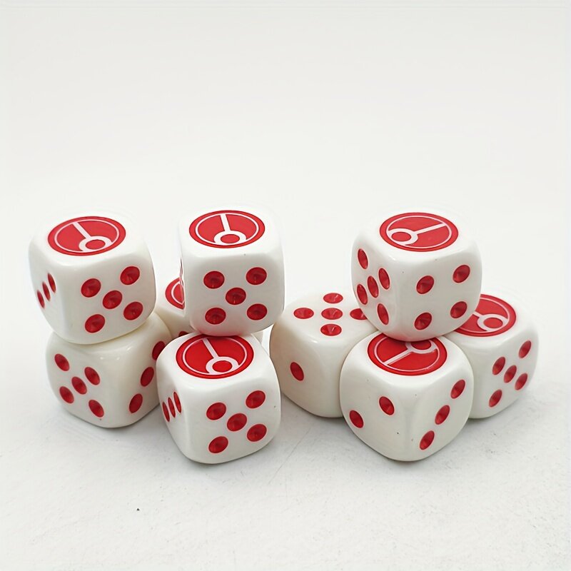 Игральные кубики из смолы D6, 10 шт, белые с красным узором