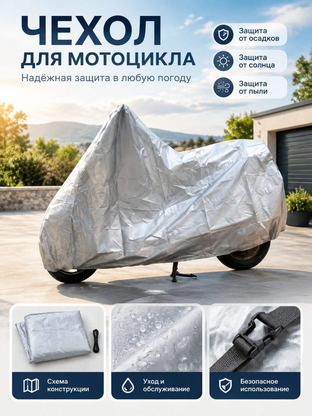Чехол для мотоцикла водонепроницаемый, защитный чехол на мото от дождя снега пыли