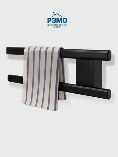 Изображение товара Полотенцесушитель электрический горизонтальный РЭМО Ион 500х135 мм, черный матовый, узкая сушилка-рейлинг в стиле Loft