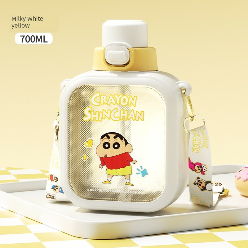 Sanrio Crayon Shin-chan Детская 700 мл Стакан с соломкой Желтый для школы, непроливаемая чашка