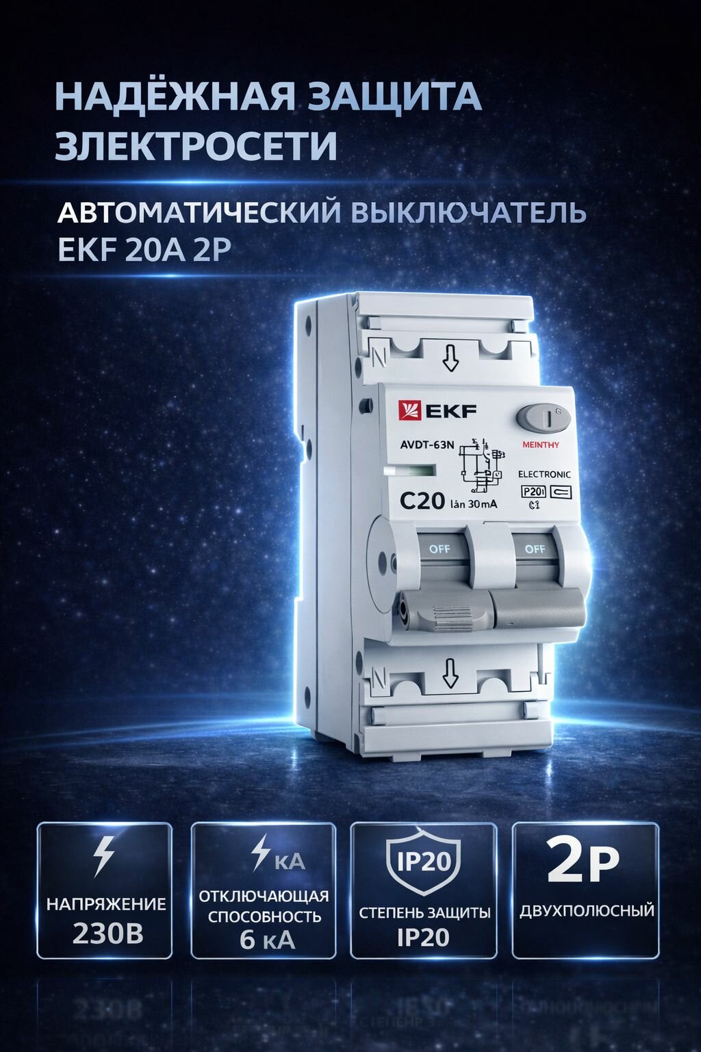 Автоматический выключатель 20А 2P (С) EKF PROxima