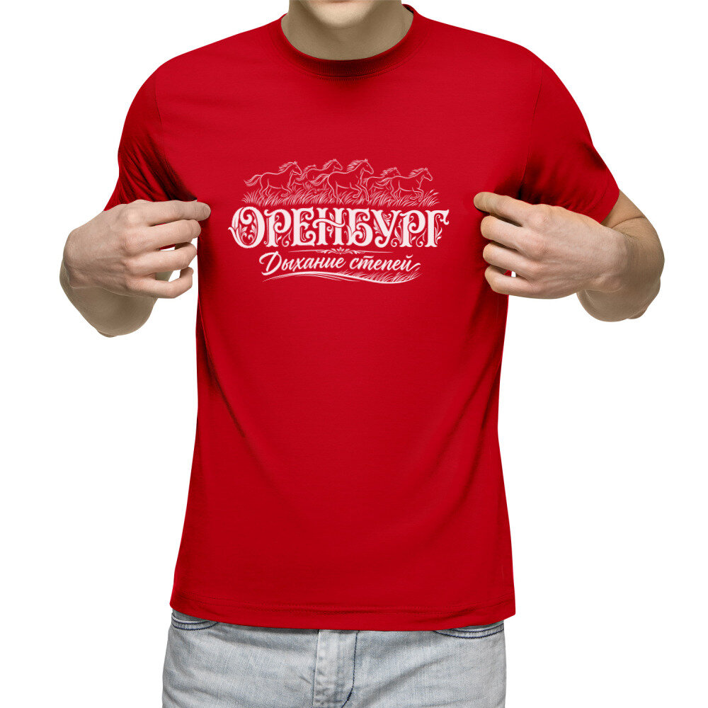 Мужская футболка «Оренбург - Дыхание степей» (красный, XL)