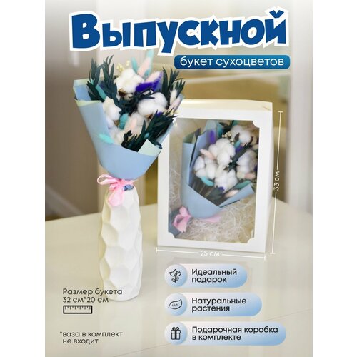 фото Долговечный букет сухоцветов для декора интерьера trava decor хлопок, лагурус, эвкалипт, лен, фаларис trava_decor