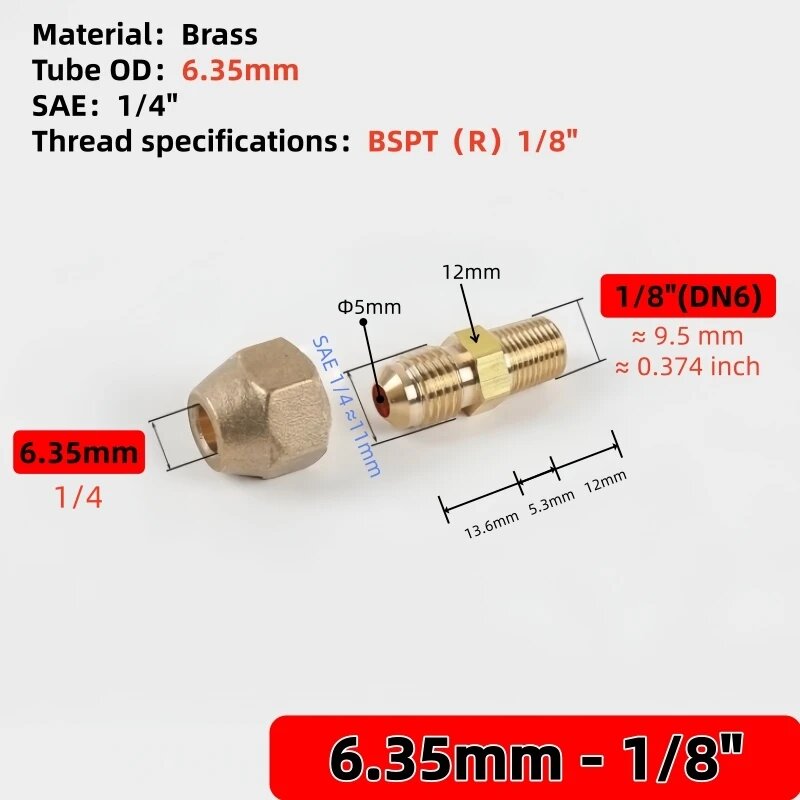 Латунный фитинг BSPT 1/8" (DN6) 6.35mm