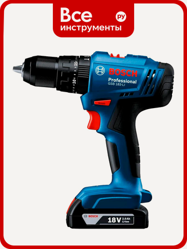 Изображение товара Аккумуляторный ударный шуруповерт Bosch GSB 183-LI 06019K9180, 2 см, резиновая