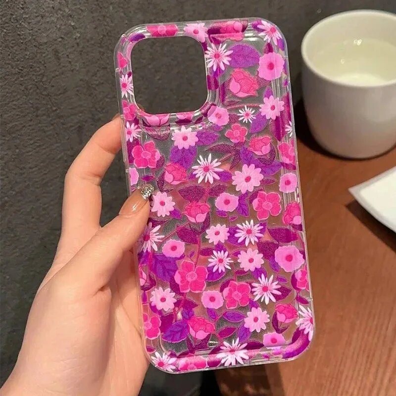 Прозрачный чехол для телефона с цветком для iPhone 16, 14, 13, 11, 12, 15 Pro Max 16E 7 8 Plus XR XS MAX SE 2020 2022, противоударный чехол для телефона с подушкой безопасности
