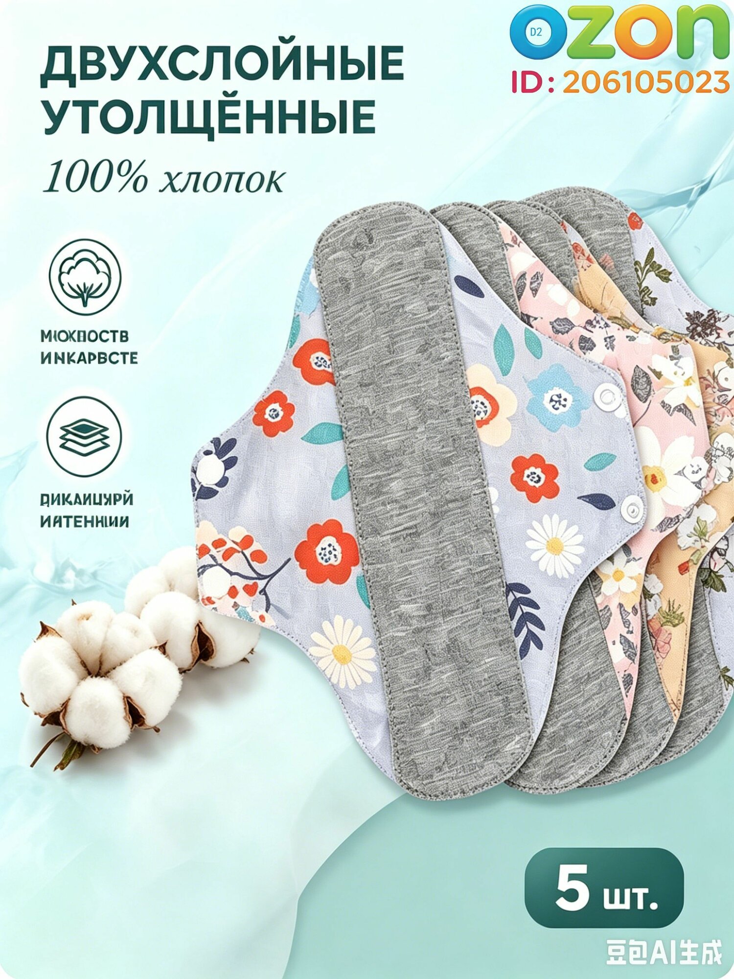 Прокладки многоразовые 5 шт, Артикул: 5167176117, Цвет: Светло-серый