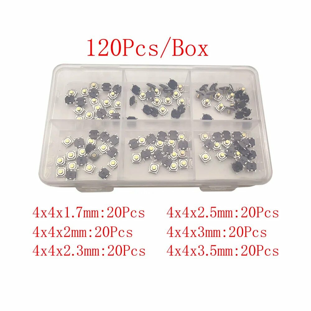 120шт Тактильные кнопки SMD 4x4 мм, Цвет: 1Box