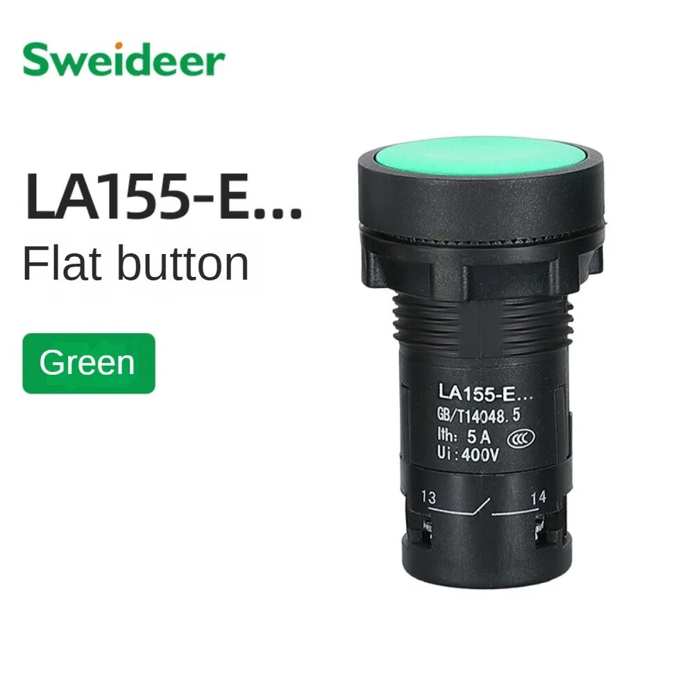 LED переключатель Sweideer LA155-E 22 мм красный 1NO, Green No Light, Momentary self-reset, 220 В